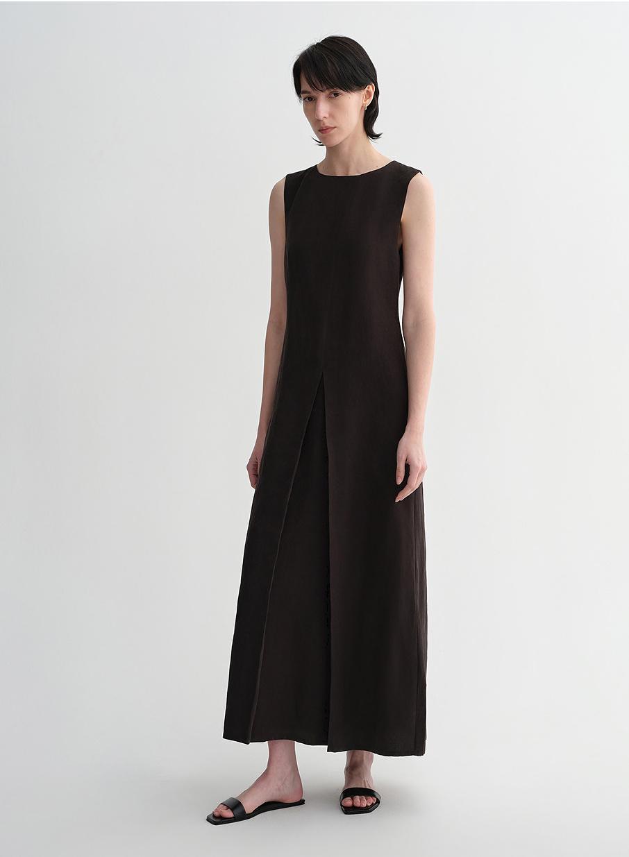 Mulberry Silk Sleeveless Round Neck Oblique Pleated A-Line White Dress